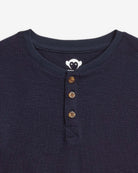 Navy Blue Craftsman Thermal Henley featuring a button placket and soft thermal fabric for kids.