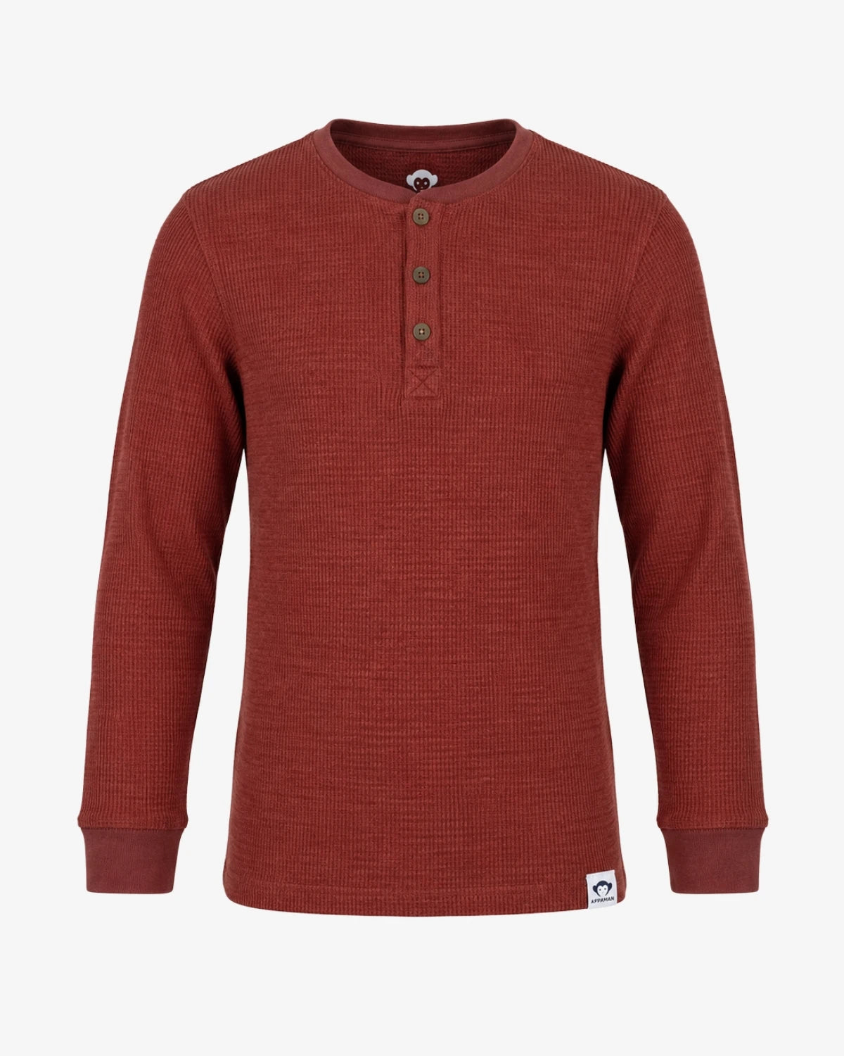 Appaman boys' waffle thermal henley rust, front view.