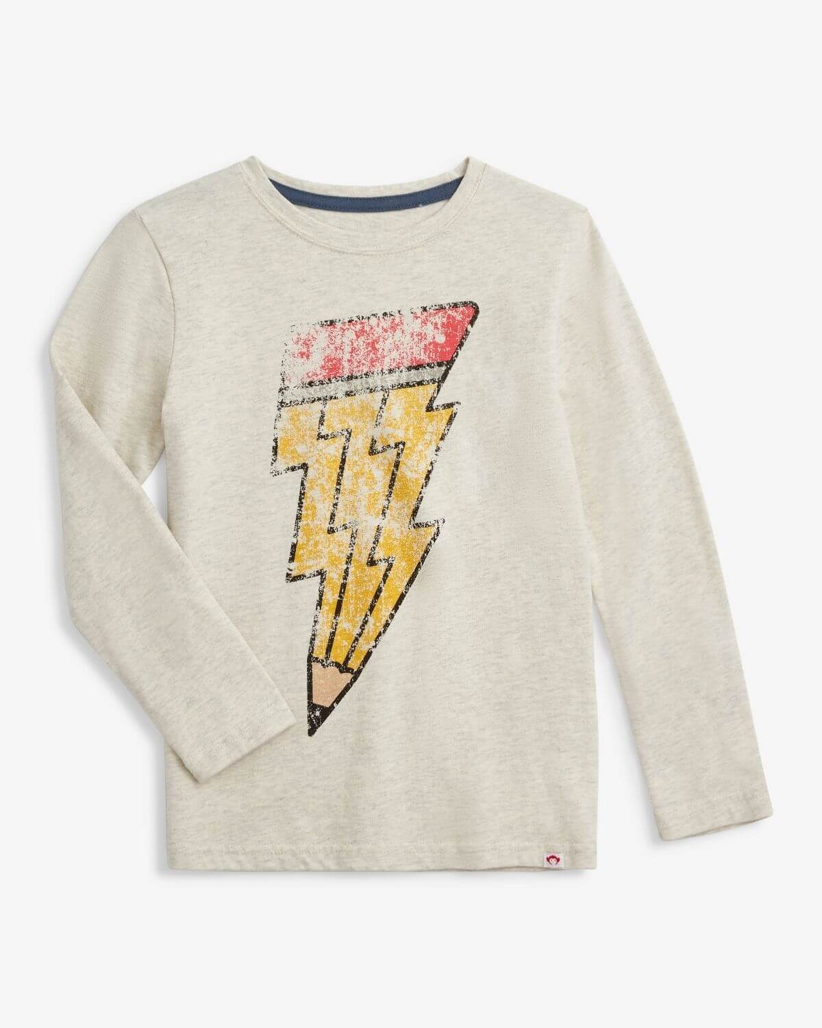 Creative Spark Graphic Long Sleeve Tee featuring a lightning bolt pencil design in Cloud Heather color.