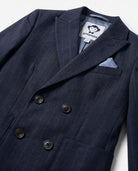 Navy Pinstripe Double Breasted Jacket from Appaman featuring classic peak lapels and tailored design.