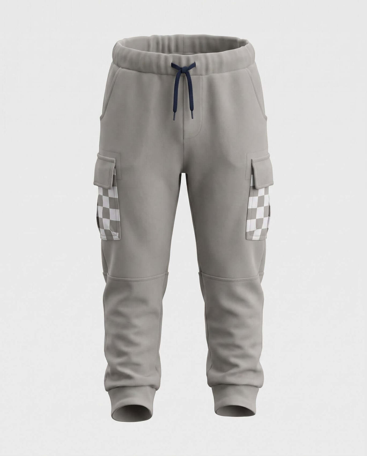 Cement Empire Sweatpants in neutral cement grey with elastic waistband and cargo pockets for active kids.