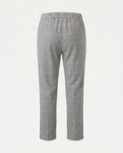 Earth Grey Windowpane Everyday Stretch Pants back view showcasing slim cut and comfortable elastic waistband.
