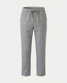 Earth Grey Windowpane Everyday Stretch Pants for boys with a slim straight cut and adjustable waistband, perfect for play.