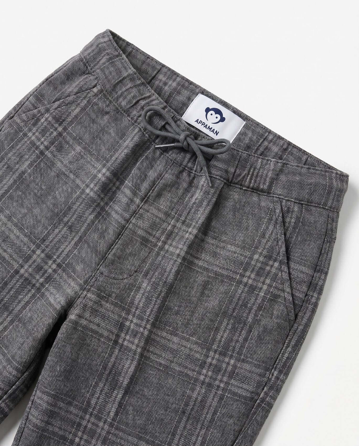 Slate Heather Plaid Everyday Stretch Pants featuring midweight comfort and adjustable waistband for active kids.