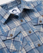 Blue Dyed Plaid Flannel Shirt featuring soft brushed fabric, button-front, and chest pockets for boys.