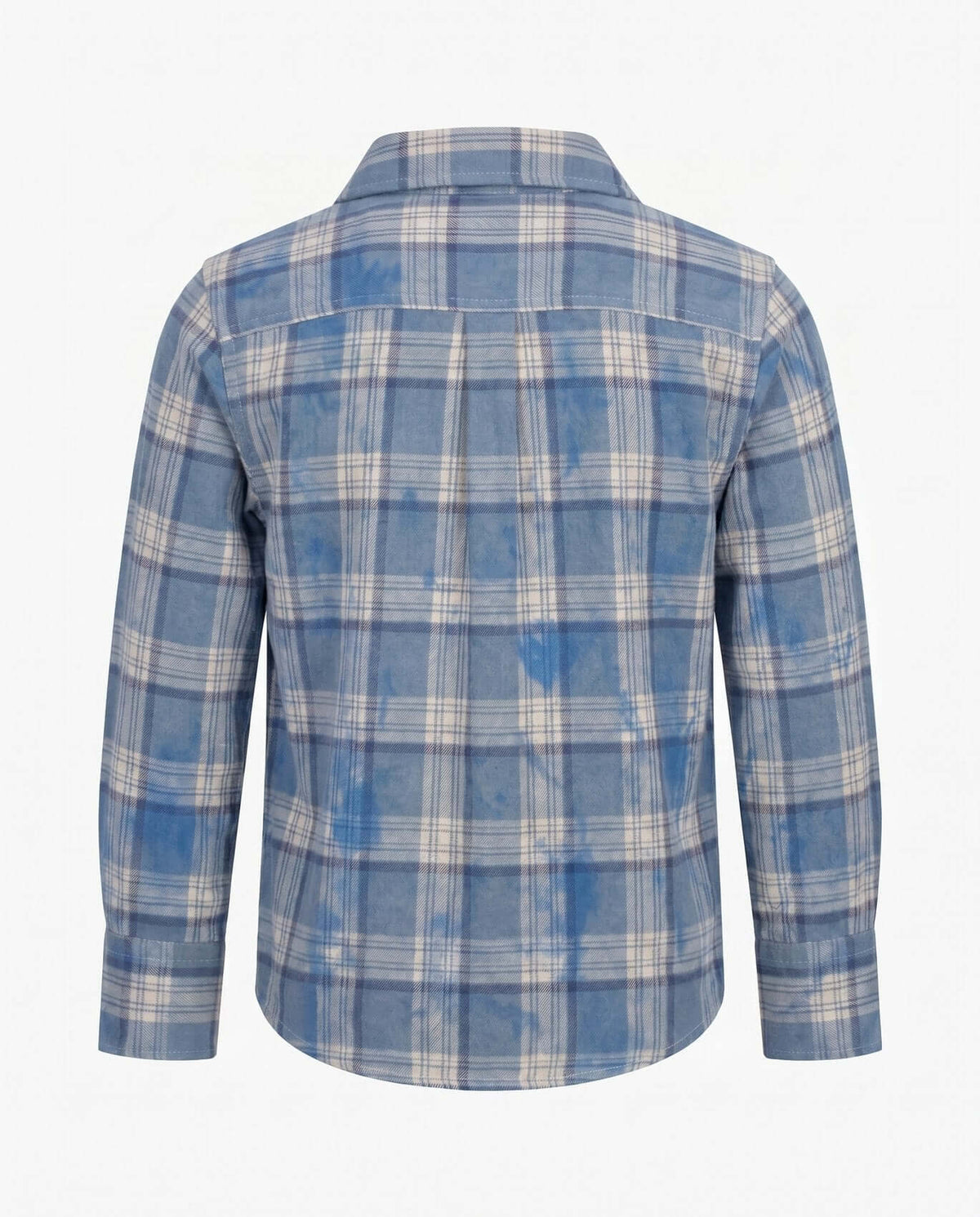 Back view of the Blue Dyed Plaid Flannel Shirt showcasing its classic plaid design and soft fabric.