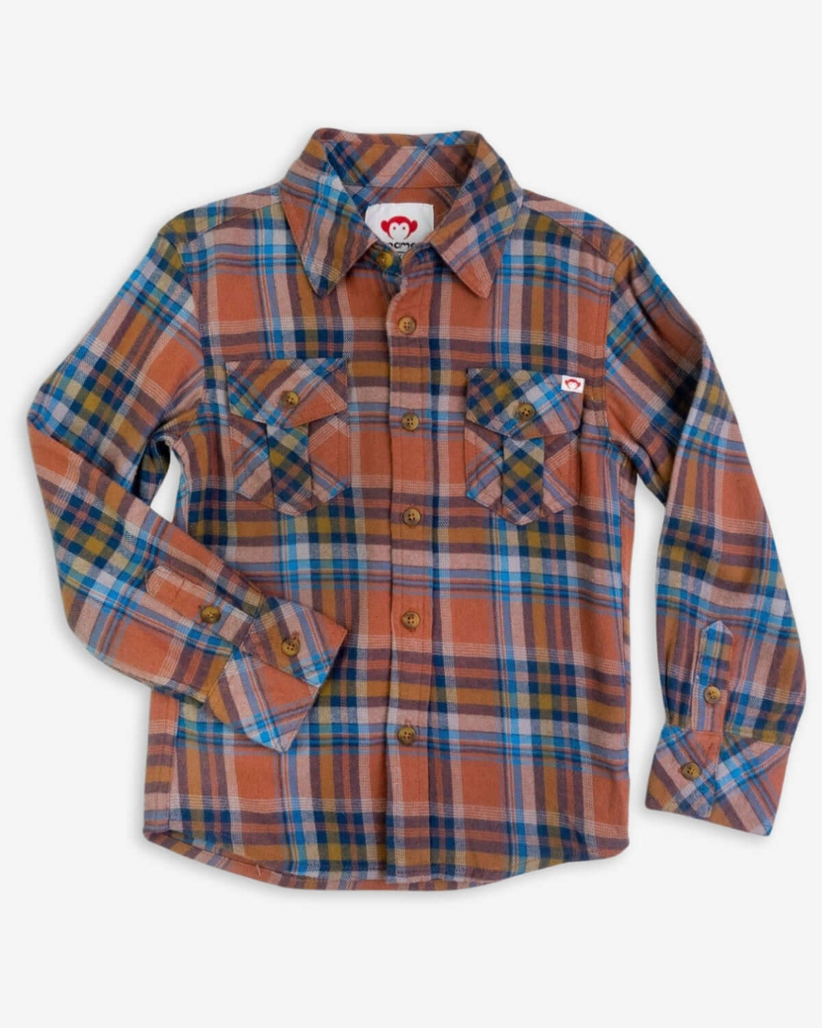 Clay/Jewel Plaid Flannel Shirt displayed in a stylish fall design, perfect for autumn outings.