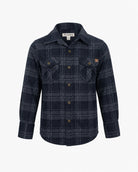 Appaman boys' navy plaid flannel shirt, front view.