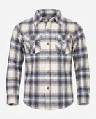 Off White Plaid Flannel Shirt featuring button front and chest pockets for active boys' comfort.