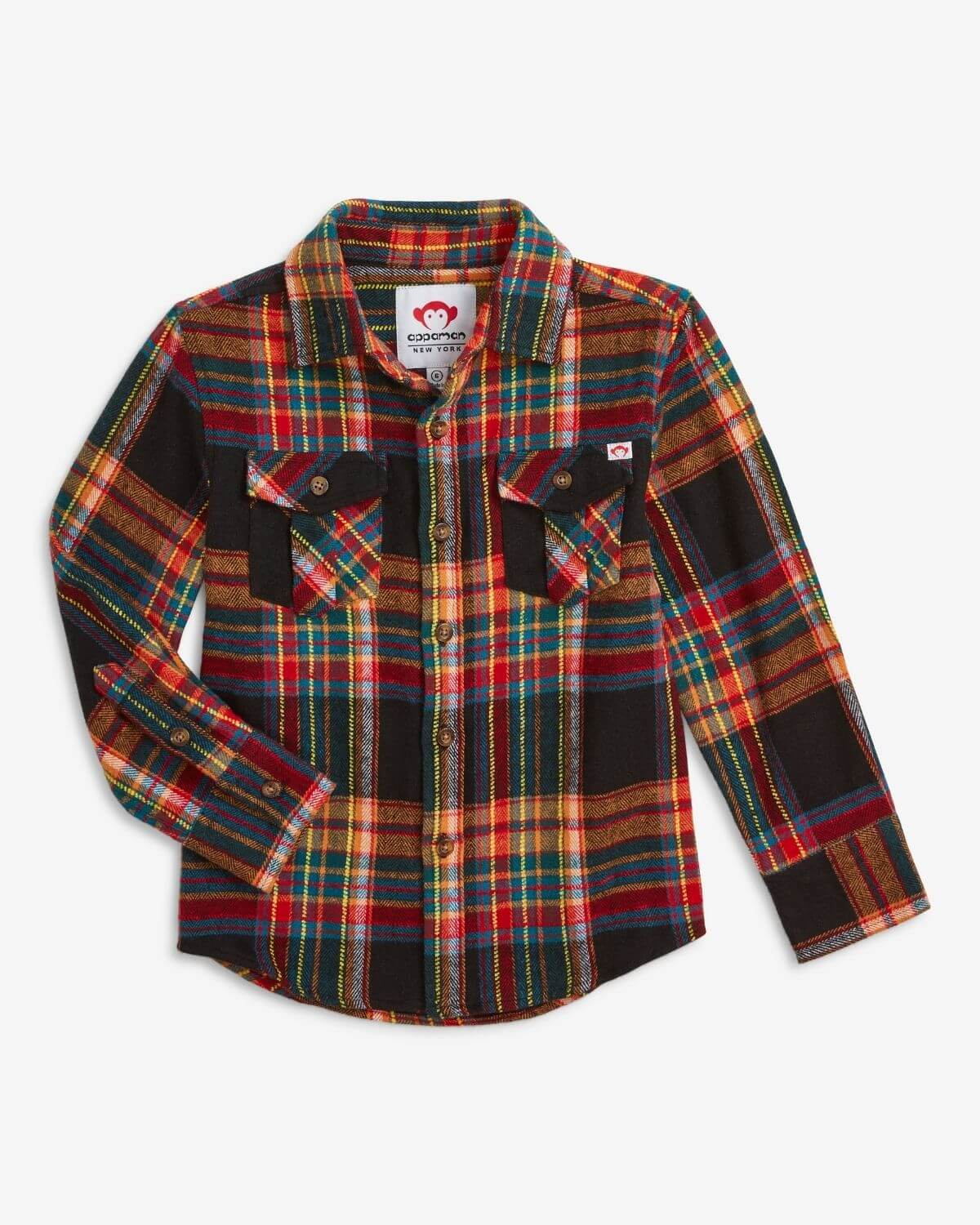 Vintage Tartan Flannel Shirt displayed in vibrant plaid pattern with dual front pockets.