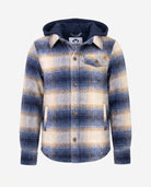Blue Herringbone Plaid Glen Hooded Shirt with cozy hood and brushed flannel for comfort from Appaman.