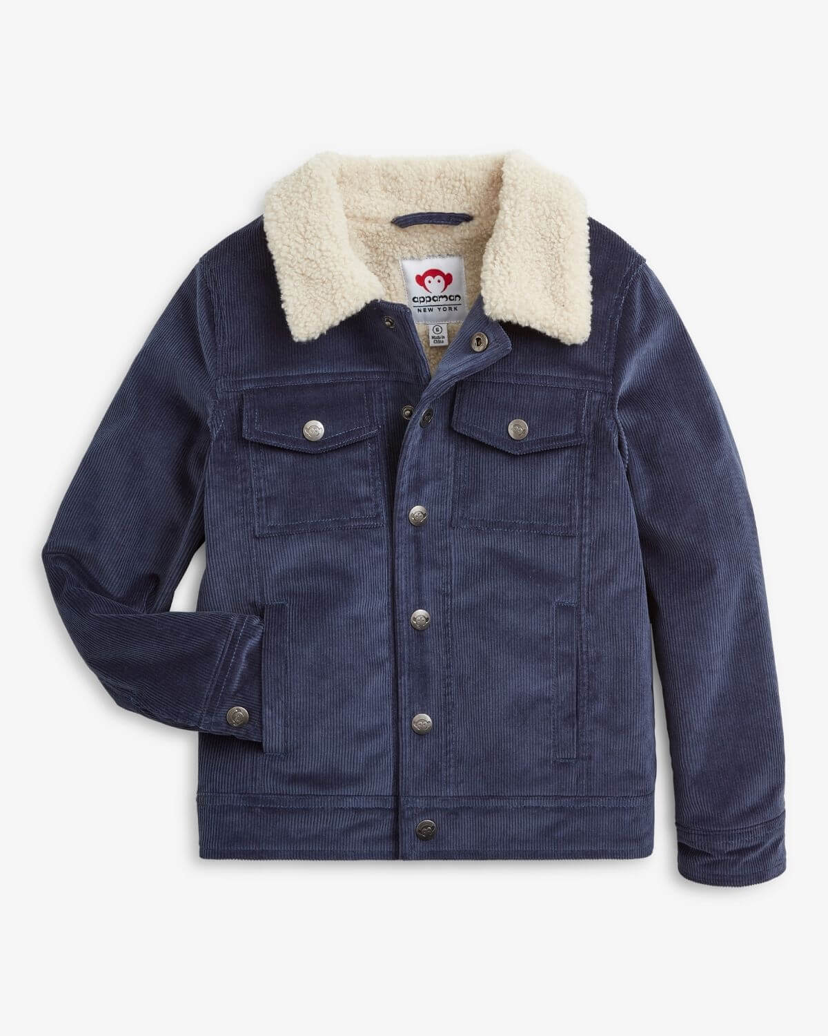 Navy Blue Heritage Jacket with soft Sherpa lining and collar for cozy comfort and style.