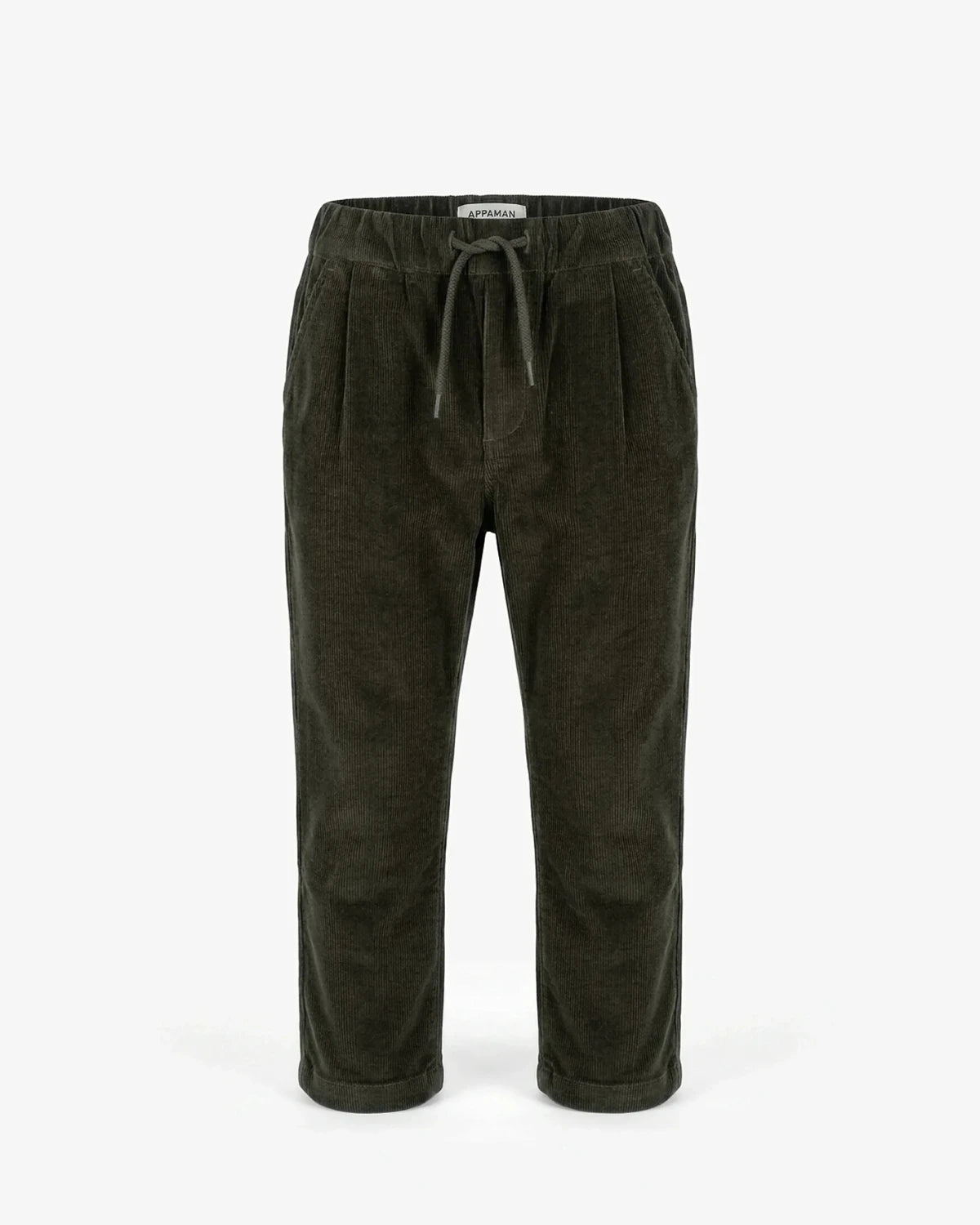 Appaman boys' pleated corduroy pant olive, front view.