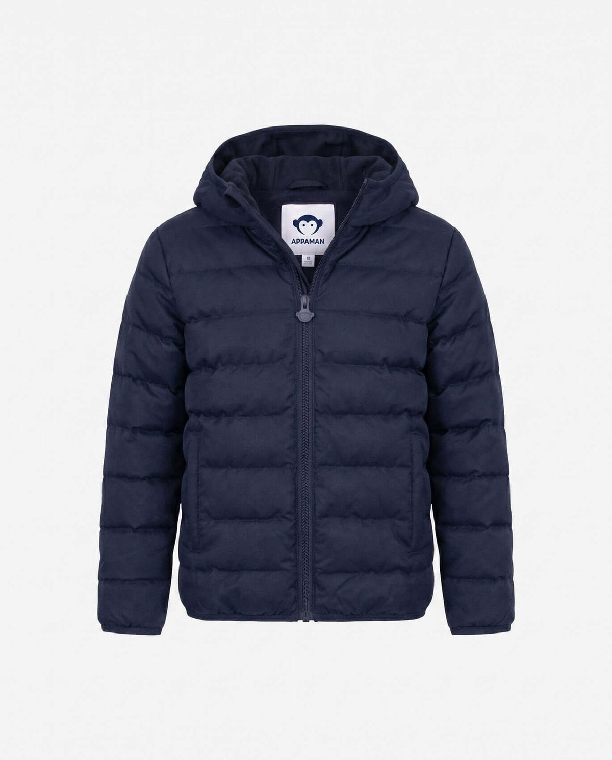 Dark Navy Packable Lightweight Puffer jacket by Appaman with full zip and hood for boys.