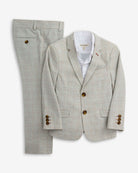 Linen Oceanside Plaid Stretchy Mod Suit featuring a tailored jacket and matching pants for boys.