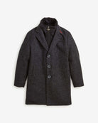 Black Tweed New City Overcoat displayed, showcasing tailored design and deep pockets for kids.