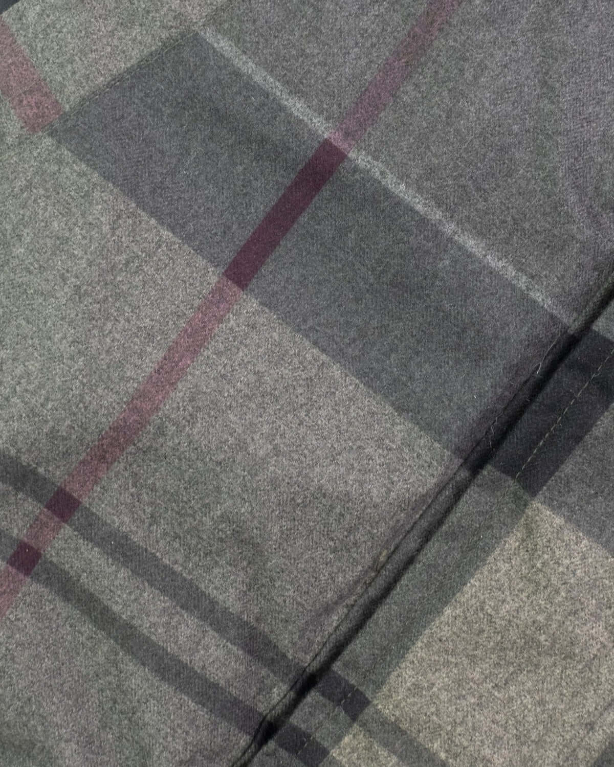 Close-up view of the fabric pattern of the Grey Plaid New Gotham Coat.