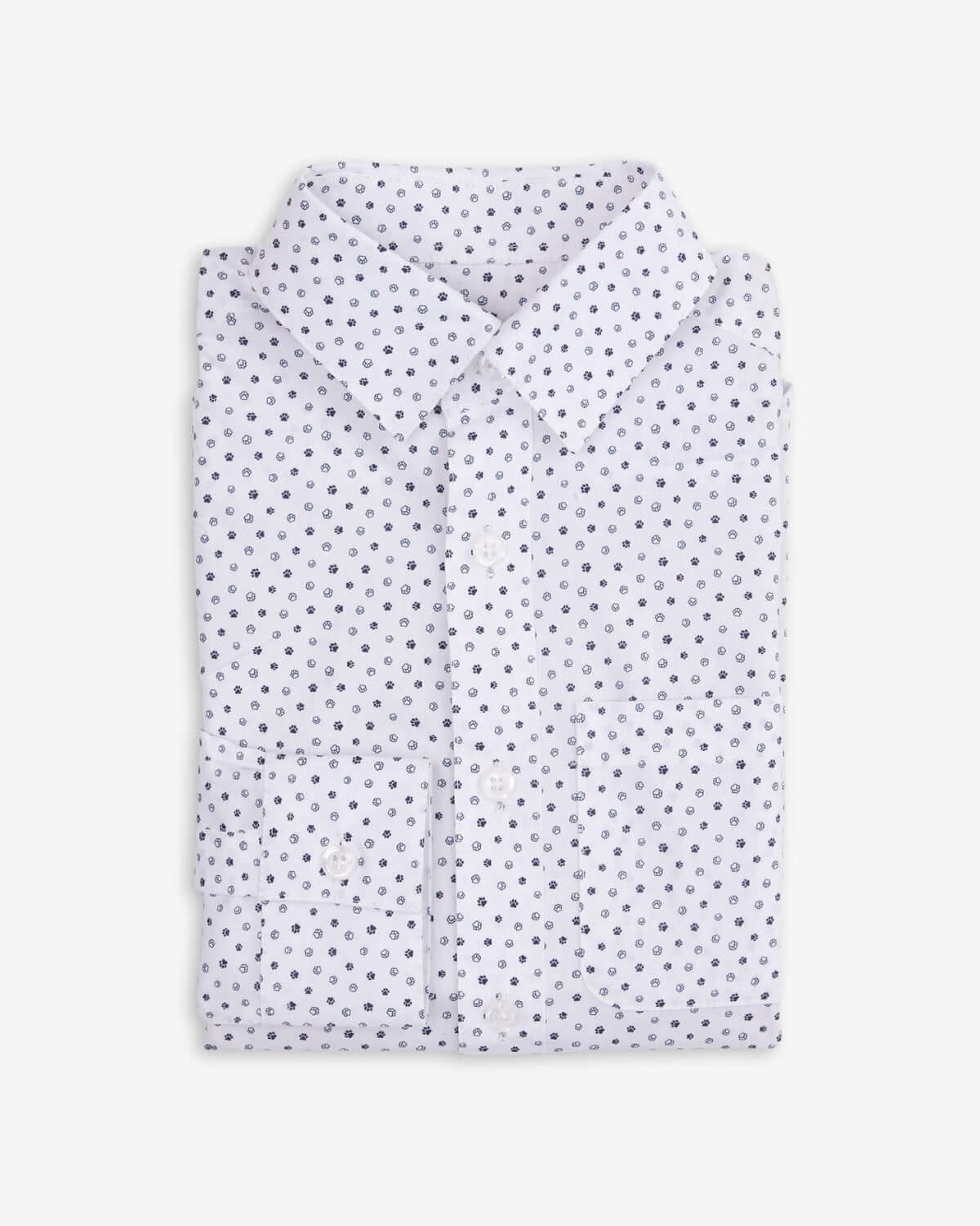 Paw Prints Standard Button Down shirt folded with playful dot design, perfect for kids' outfits.