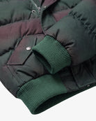 Boys hunter green wave puffy winter coat, close-up detail