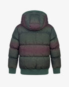 Boys hunter green wave puffy winter coat, flat back view