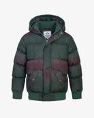 Boys hunter green wave puffy winter coat, flat front view