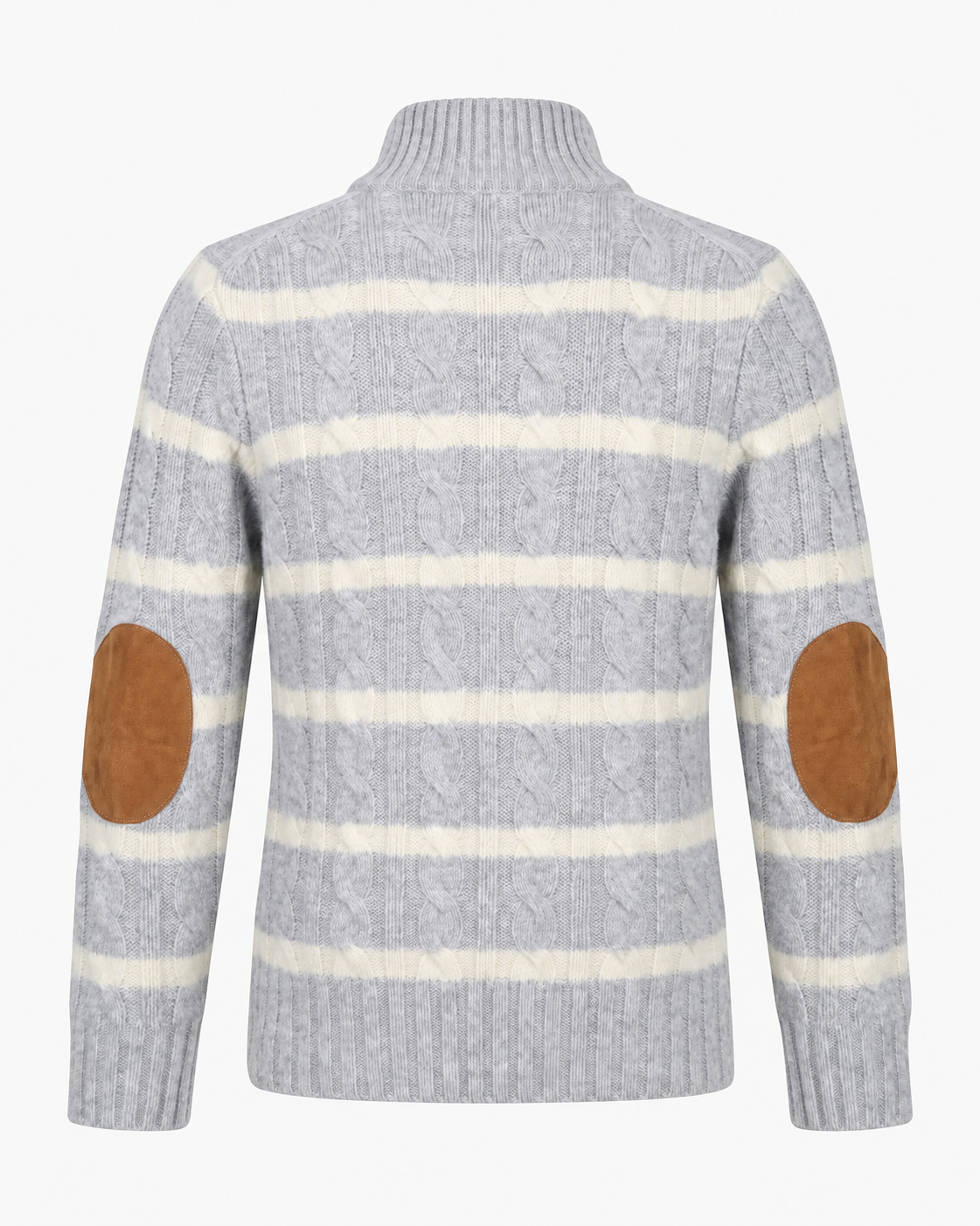 Appaman girls' gray striped cable-knit sweater, back view.
