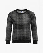 Appaman boys' black houndstooth crewneck sweatshirt, front view.