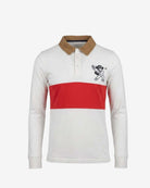Off White Rugby Shirt with classic rugby stripe design, long sleeves, and a playful monkey logo for active kids.