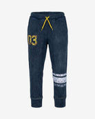 Dark Navy Sidewalk Sweatpants with yellow drawcord and striped design, perfect for active kids.