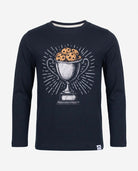 Snack Champion Graphic Long Sleeve Tee in black with trophy and cookies graphic for active kids.