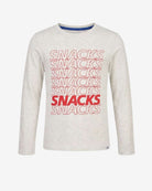 Snacks Graphic Long Sleeve Tee in Cloud Heather color with cool graphic print for active kids.