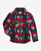 Cherry Blue Check Snow Fleece Shirt in vibrant plaid pattern with button-down design and pockets.