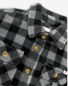Grey/Black Check Snow Fleece Shirt close-up showing buttons and fleece texture.
