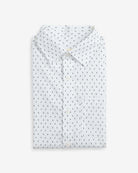Electrifying Standard Button Down featuring a navy blue lightning bolt print on a crisp white shirt.