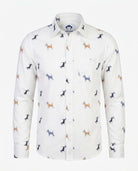 Scotty Standard Button Down Shirt featuring playful scotty-dog print, perfect for active boys' formal occasions.