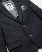 Black Micro Houndstooth Stretchy Mod Suit with notched lapels and classic two-button closure by Appaman.