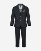 Black Micro Houndstooth Stretchy Mod Suit for active boys, slim tailored design with notched lapels and two-button closure.