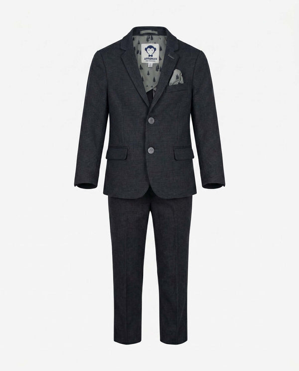 Black Micro Houndstooth Stretchy Mod Suit for active boys, slim tailored design with notched lapels and two-button closure.