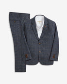 Gotham Plaid Stretchy Mod Suit for kids featuring a stylish blazer and pants in modern plaid pattern.