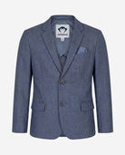 Indigo Chambray Stretchy Mod Suit for boys by Appaman, featuring a relaxed fit and modern design.