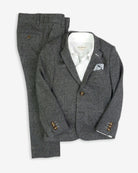 Noir Micro Plaid Stretchy Mod Suit displayed with blazer and trousers for kids, combining style and comfort.