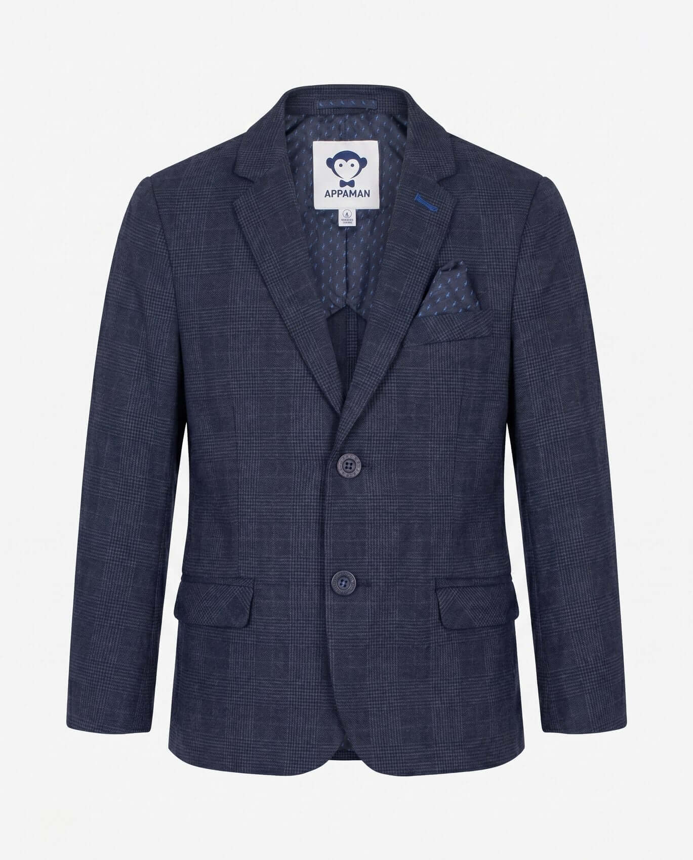 Shadow Prince of Wales Stretchy Mod Suit in dark navy checkered pattern for boys by Appaman.