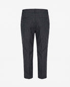 Back view of Black Micro Houndstooth Stretchy Mod Suit Pants showcasing the adjustable waistband and slim straight silhouette.