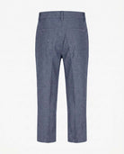 Back view of Indigo Chambray Stretchy Mod Suit Pants featuring a sleek design and comfortable fit.