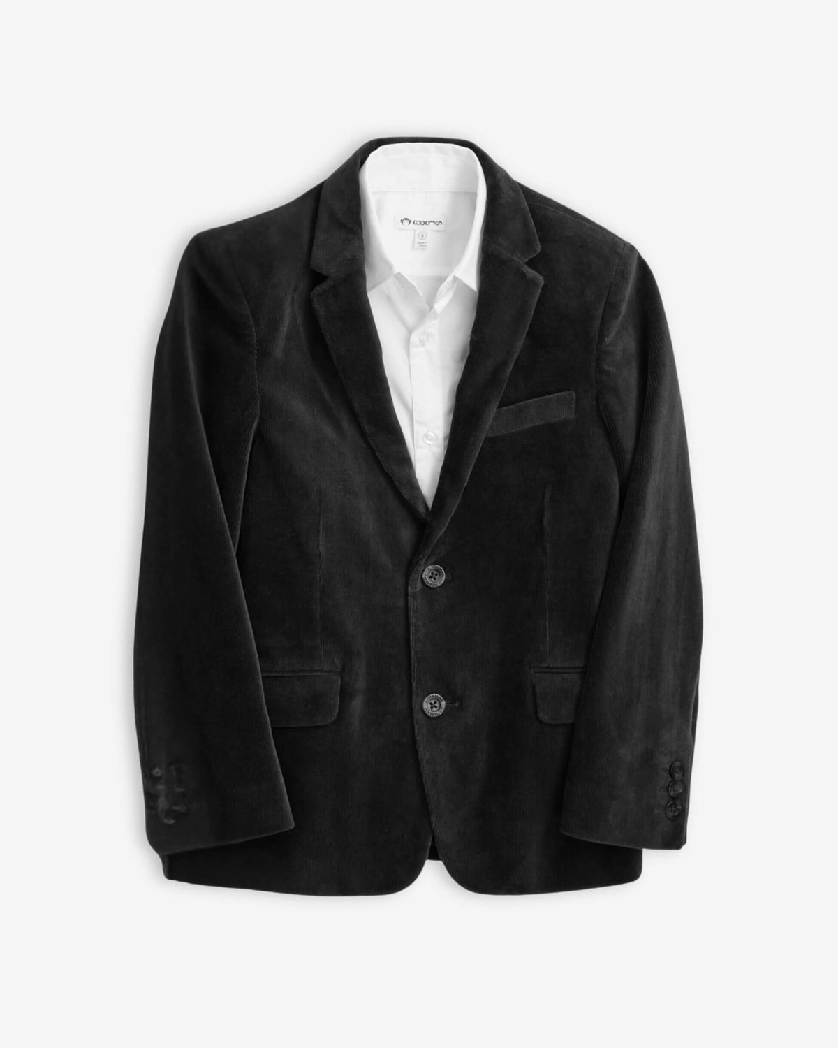 Black Velvet Suit Blazer displayed with a white shirt underneath, perfect for stylish kids' occasions.