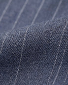 Navy Pinstripe Suit Pants fabric close-up showcasing textured weave and pinstripe detail for stylish kids.