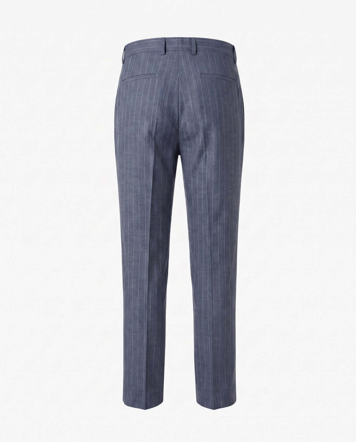 Back view of Navy Pinstripe Suit Pants showcasing classic wide leg design and vertical pinstripe pattern.