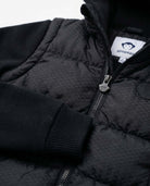 Black Checkerboard Turnstile Jacket featuring zip-front closure and soft matte fabric for ultimate comfort.