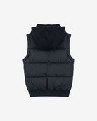 Black Checkerboard Turnstile Jacket view from the back, showcasing its puffy design and attached hood.