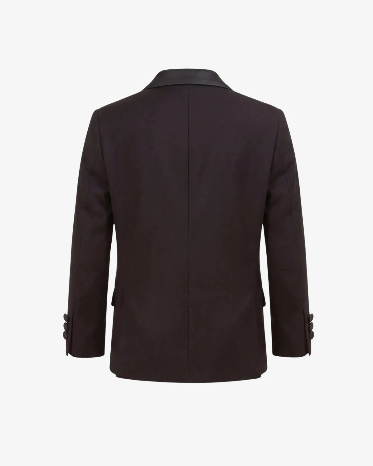 Appaman boys' black satin lapel tuxedo blazer, back view.